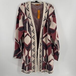 NWT Belldini Substantial Fuzzy Open Front Long Sleeve Patterned Cardigan Sweater